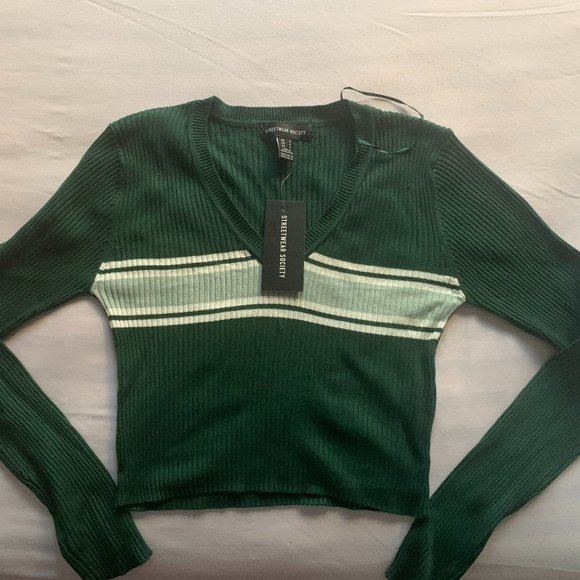 Emarald Green Bardot striped tee - Streetwear Society - Fall Apparell - Picture 3 of 6